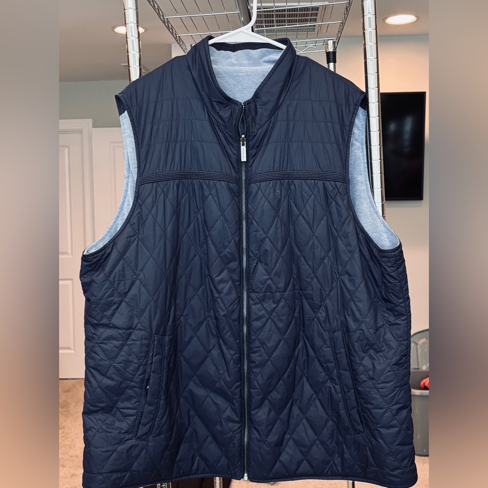 Johnston & Murphy navy quilted and light blue fleece reversible vest men’s XXL